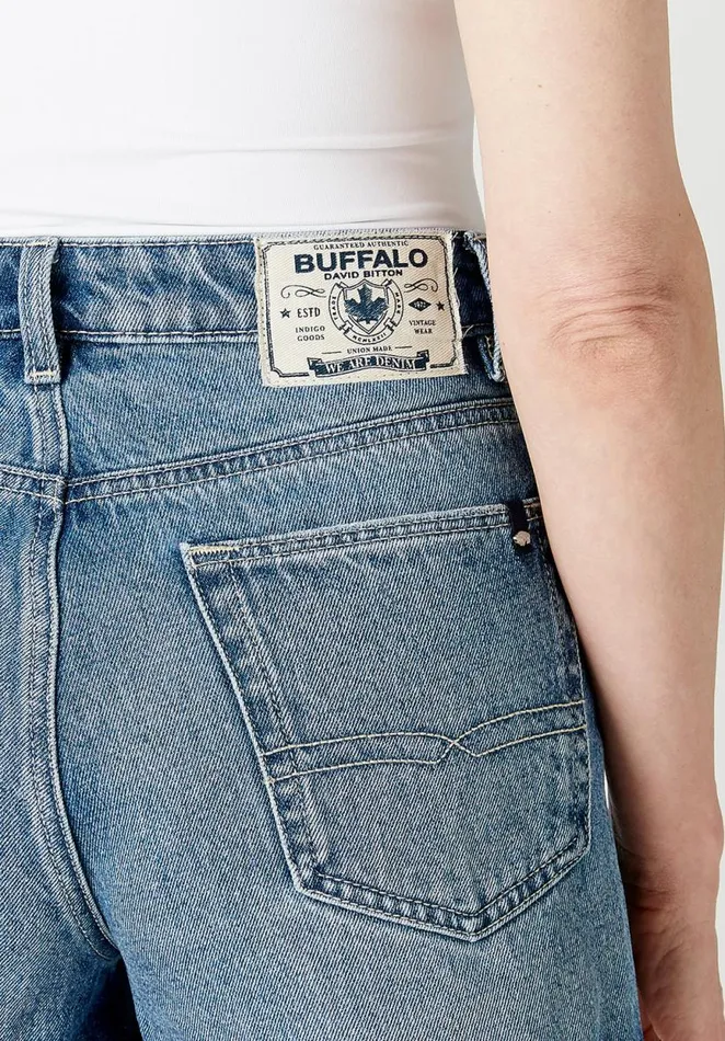 Women High Rise Relaxed Goldie Distressed Blue Shorts Indigo Buffalo David Bitton Shorts and Skirts