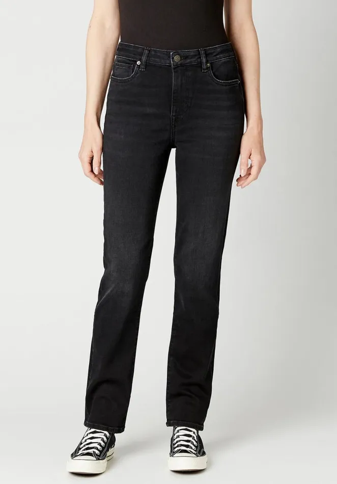 Women High Rise Straight Jayden Faded Black Jeans Carbon Buffalo David Bitton Straight Leg