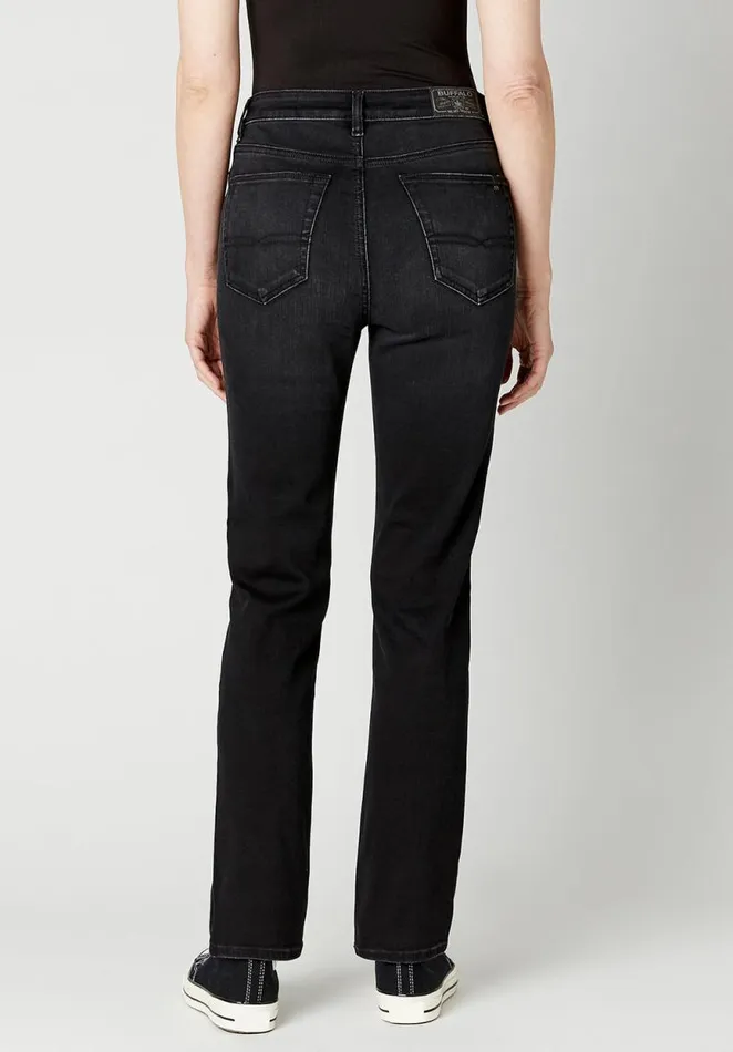 Women High Rise Straight Jayden Faded Black Jeans Carbon Buffalo David Bitton Straight Leg
