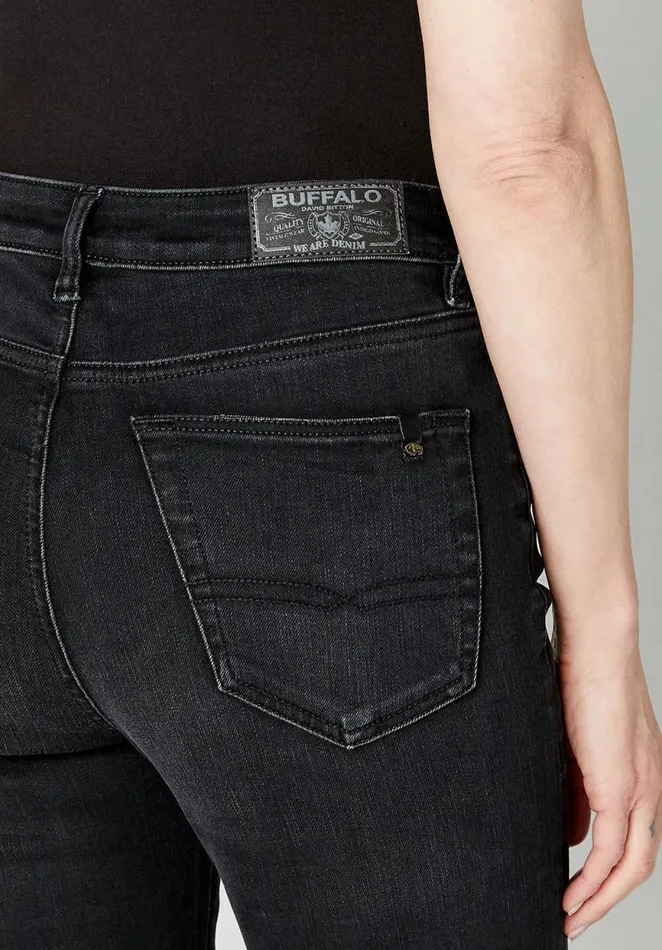 Women High Rise Straight Jayden Faded Black Jeans Carbon Buffalo David Bitton Straight Leg