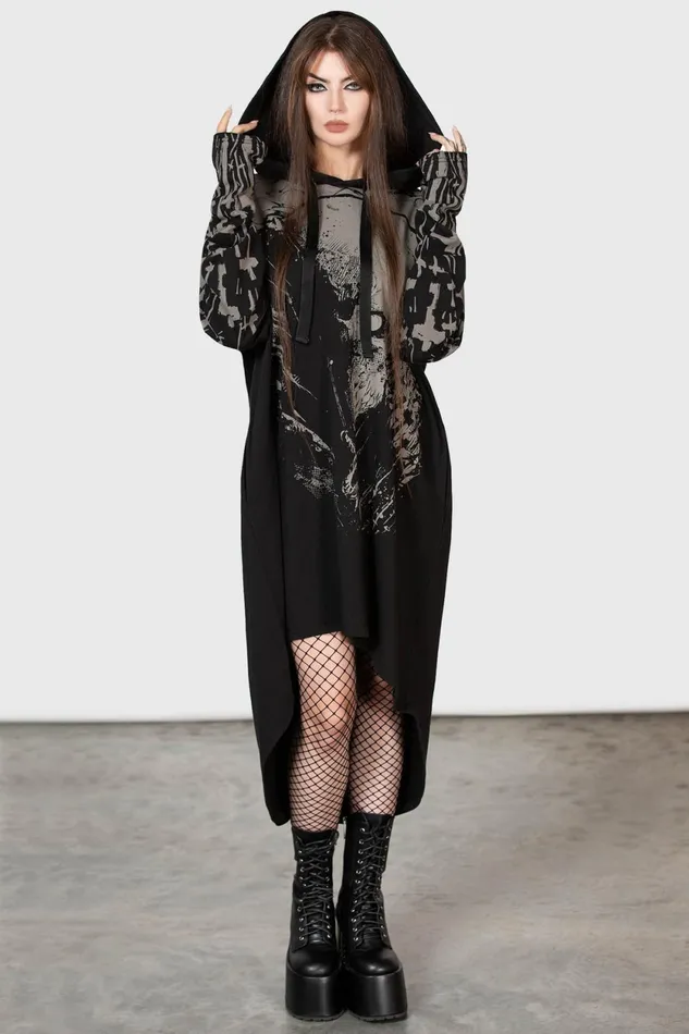 Women Hoodies Killstar Cross The Bear Longline Hoodie
