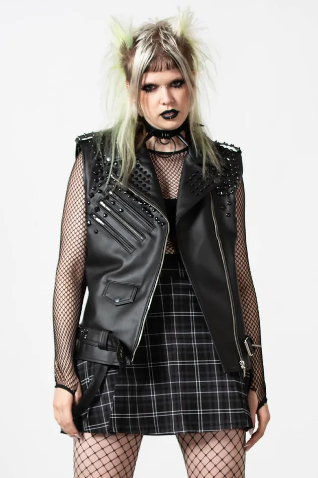 Women Jackets and Coats Killstar Doom Leather Vest FAUX LEATHER