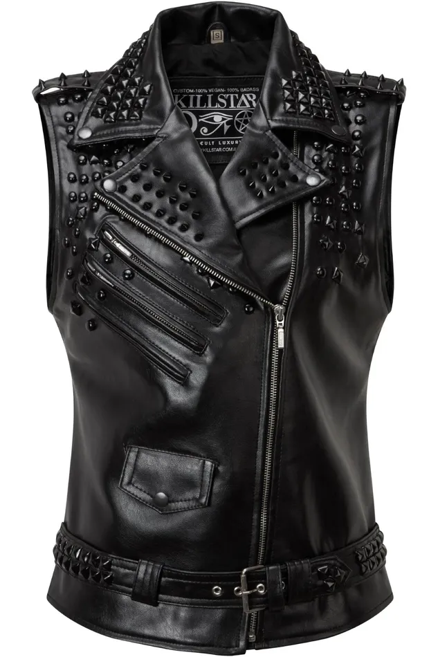 Women Jackets and Coats Killstar Doom Leather Vest FAUX LEATHER