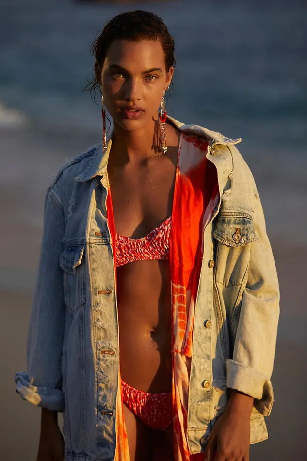 Women Jackets Free People Destroyed Long and Lean Trucker Jacket Cloud Wash