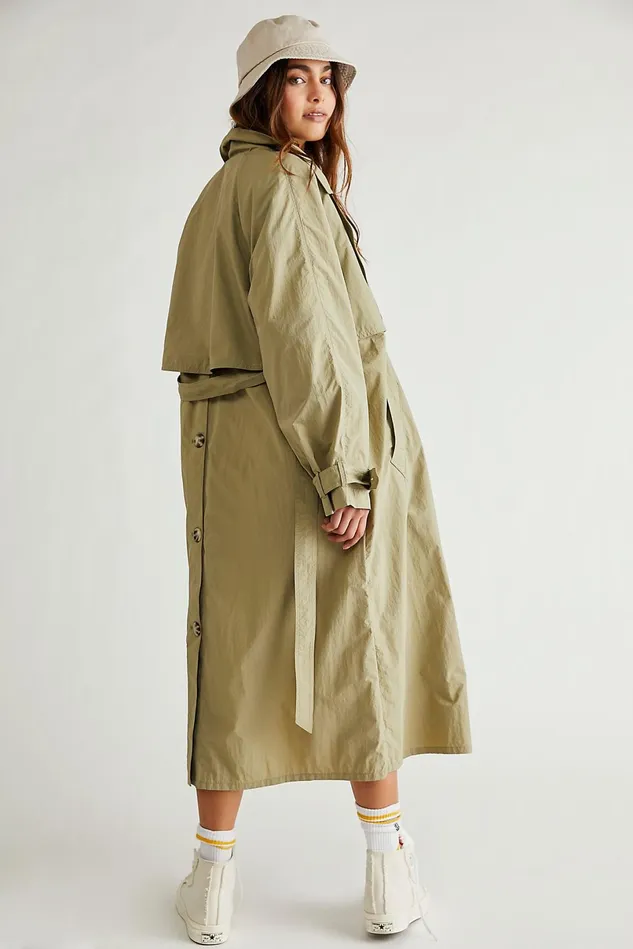 Women Jackets Free People Eastwick Trench Coat Golden Green