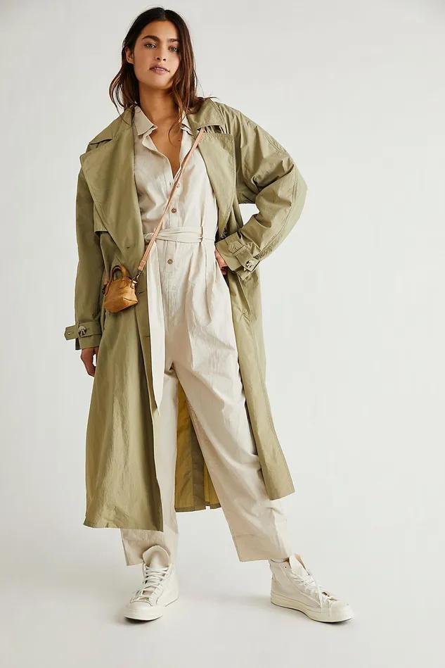 Women Jackets Free People Eastwick Trench Coat Golden Green