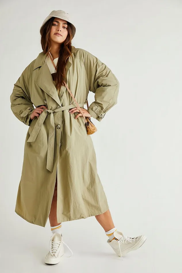 Women Jackets Free People Eastwick Trench Coat Golden Green