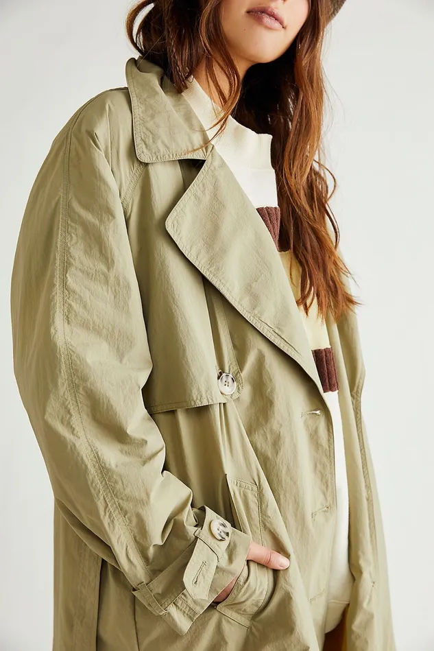 Women Jackets Free People Eastwick Trench Coat Golden Green