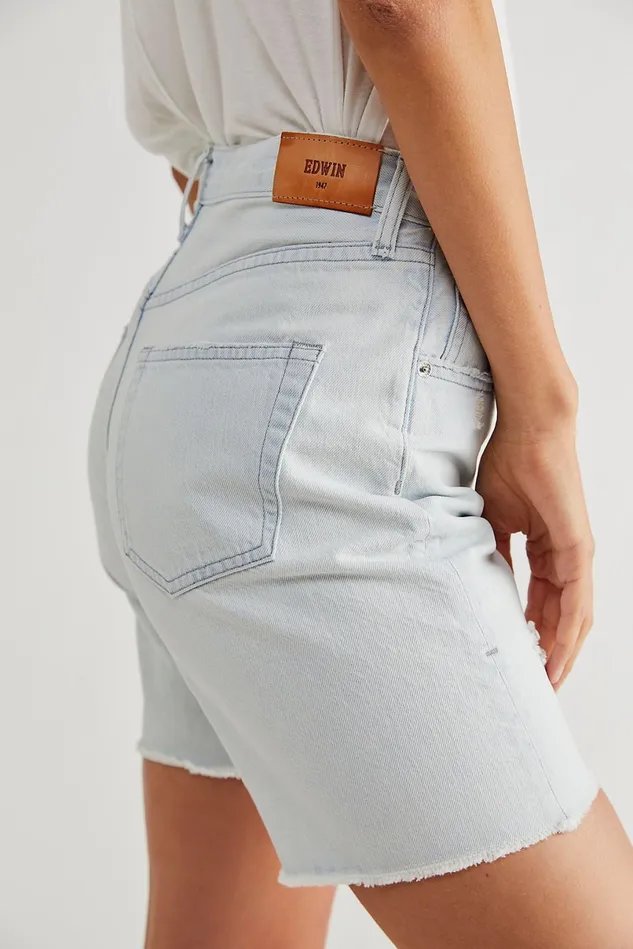 Women Jean Shorts Free People EDWIN Cai Mid Thigh Shorts Daydream