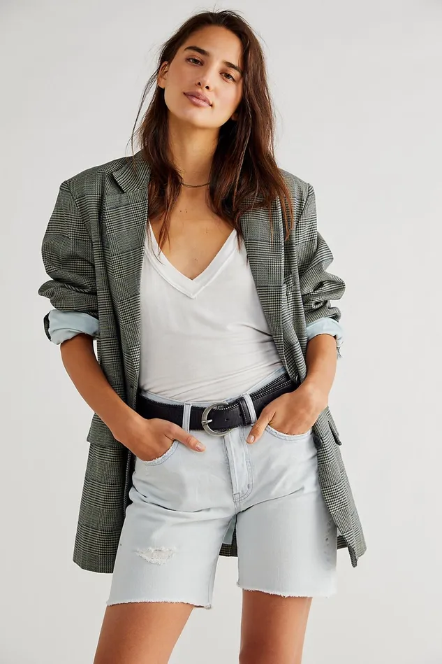 Women Jean Shorts Free People EDWIN Cai Mid Thigh Shorts Daydream