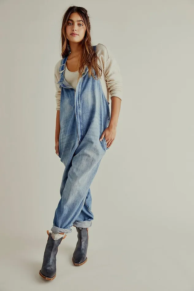 Women Jeans Free People Hunter Denim Overall Century Blue