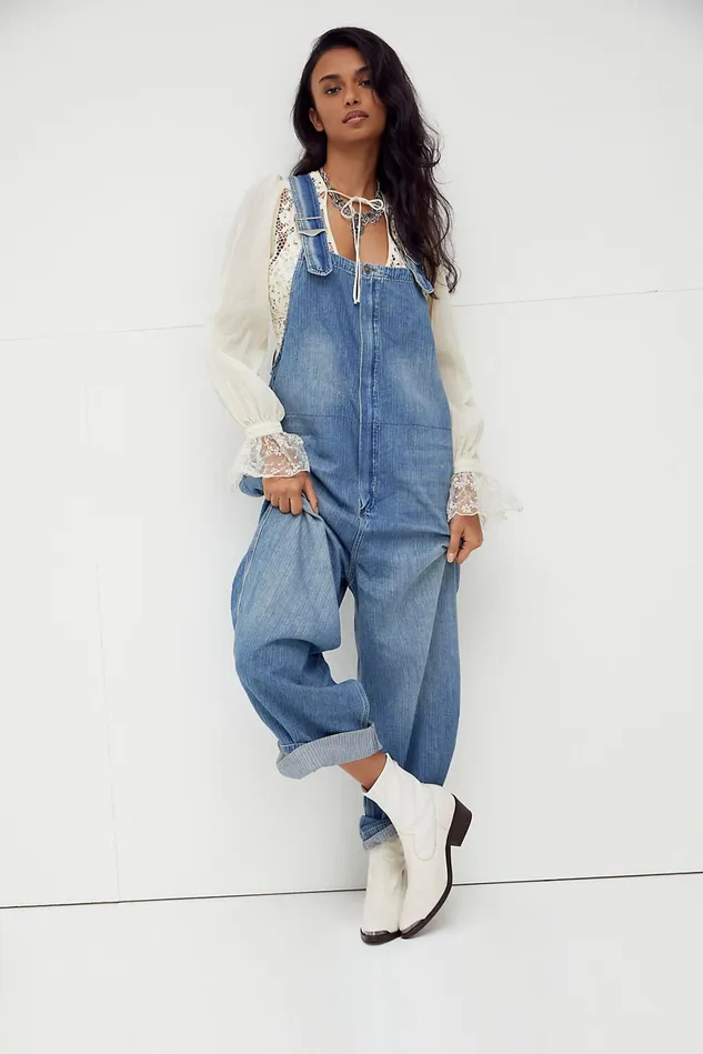 Women Jeans Free People Hunter Denim Overall Century Blue