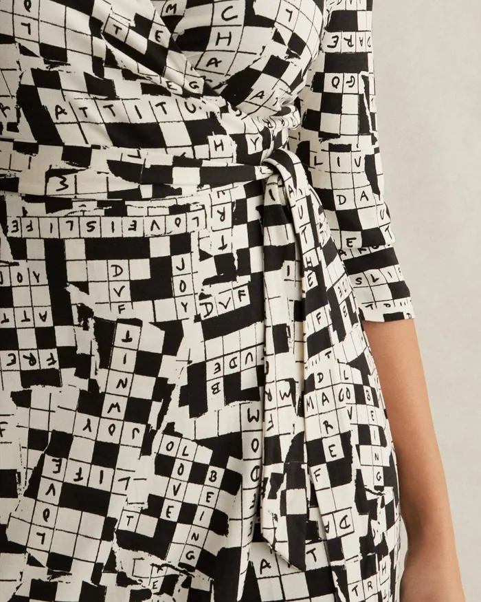 Women Julian Silk Jersey Wrap Dress Tiny Dvf 50th Crossword Ivory DVF Dresses