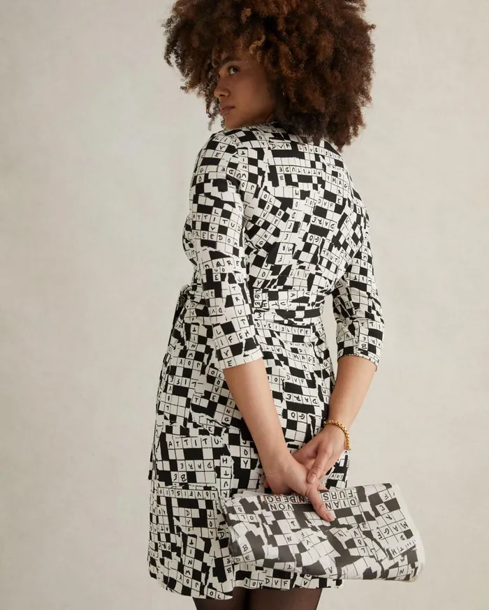 Women Julian Silk Jersey Wrap Dress Tiny Dvf 50th Crossword Ivory DVF Dresses