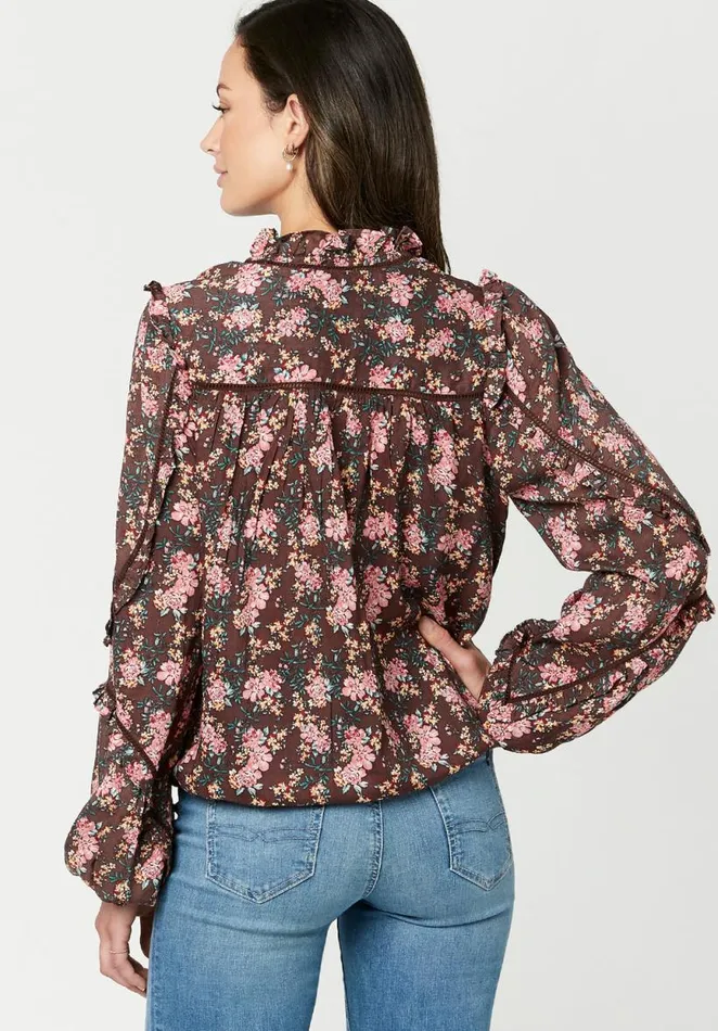 Women Lightweight Adeline TieNeck Blouse Chestnut Buffalo David Bitton Blouses