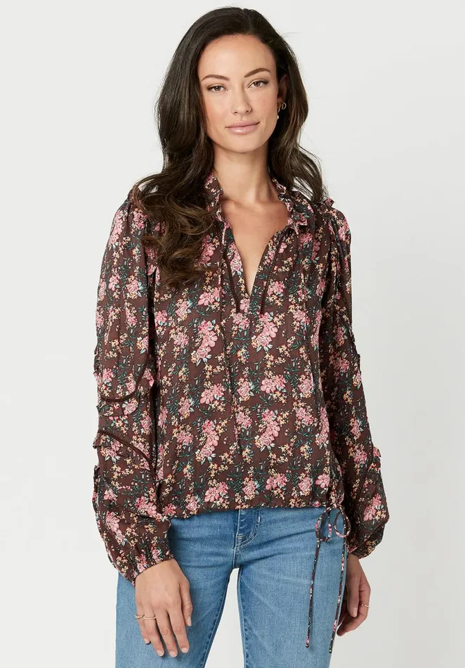 Women Lightweight Adeline TieNeck Blouse Chestnut Buffalo David Bitton Blouses