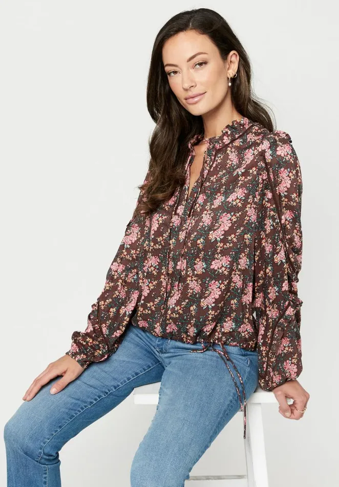 Women Lightweight Adeline TieNeck Blouse Chestnut Buffalo David Bitton Blouses
