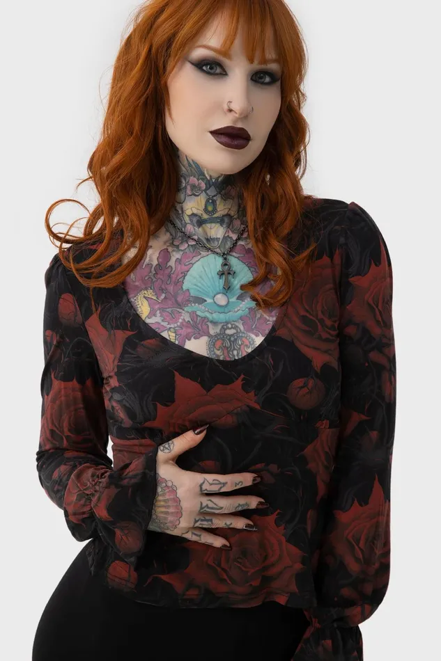 Women Long Sleeves Killstar Blood Rose Top