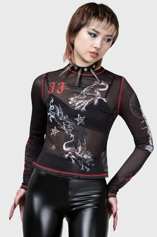 Women Long Sleeves Killstar Devillment Mesh Long Sleeve Top
