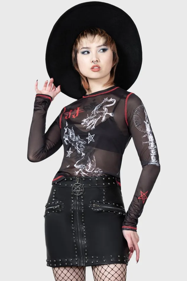 Women Long Sleeves Killstar Devillment Mesh Long Sleeve Top