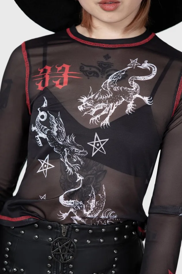 Women Long Sleeves Killstar Devillment Mesh Long Sleeve Top