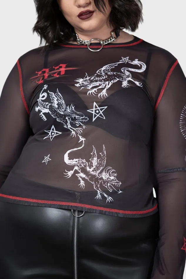 Women Long Sleeves Killstar Devillment Mesh Long Sleeve Top