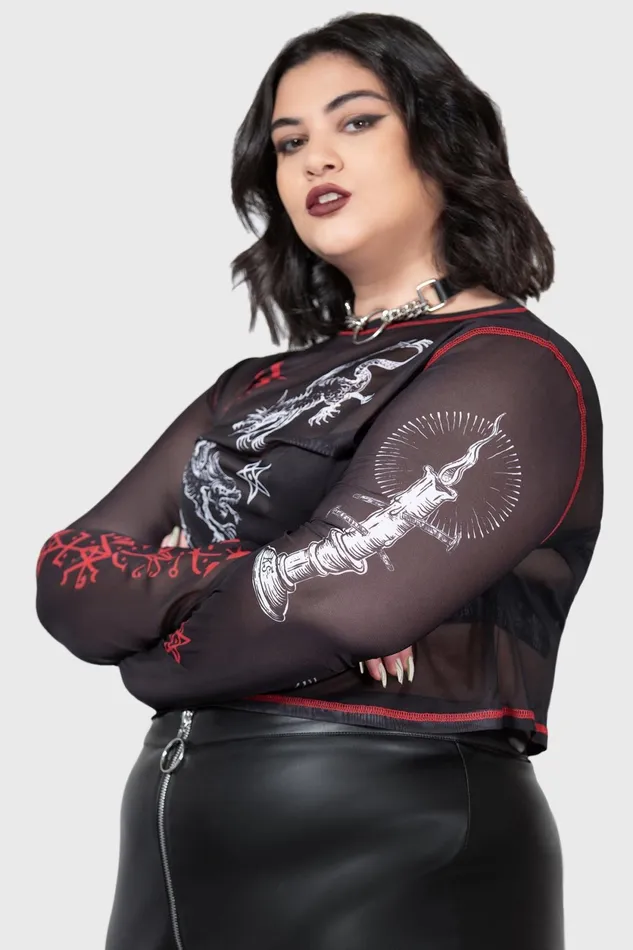 Women Long Sleeves Killstar Devillment Mesh Long Sleeve Top