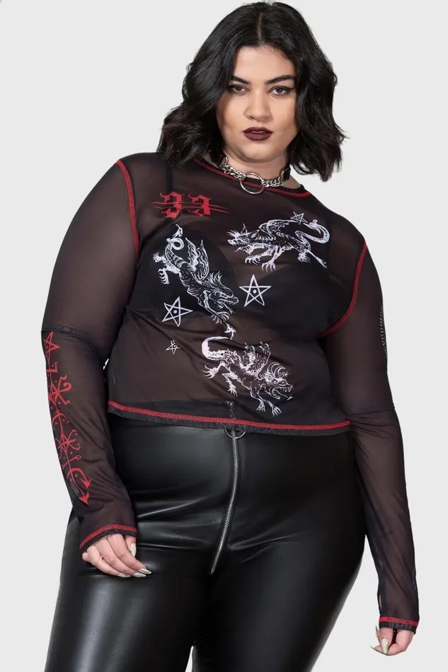 Women Long Sleeves Killstar Devillment Mesh Long Sleeve Top