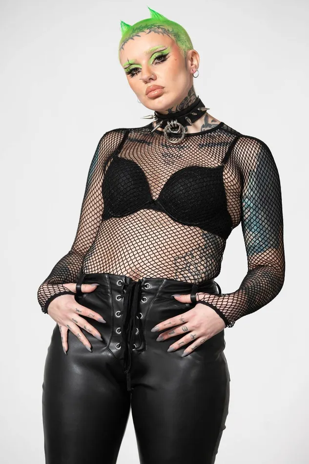 Women Long Sleeves Killstar Hellrazor Fishnet Top B