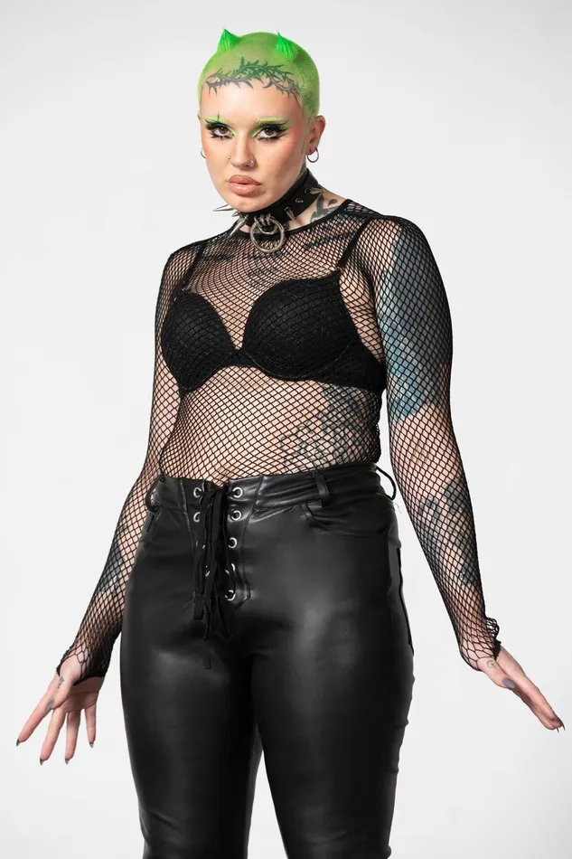 Women Long Sleeves Killstar Hellrazor Fishnet Top B