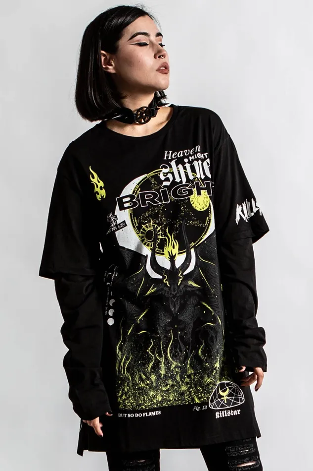 Women Long Sleeves Killstar Shine Bright 2Layer Top
