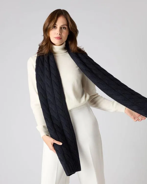 WomenMen Unisex Chunky Cable Cashmere ScarfIn Navy Blue Navy Blue NPeal Cashmere Scarves