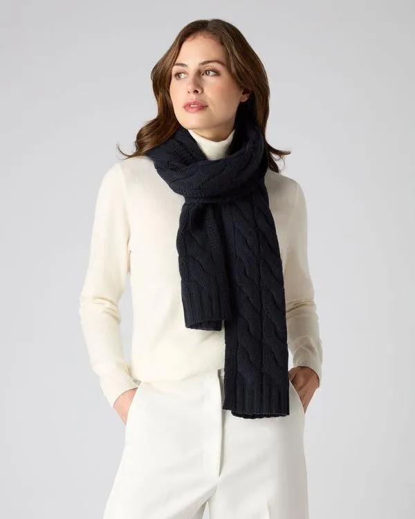 WomenMen Unisex Chunky Cable Cashmere ScarfIn Navy Blue Navy Blue NPeal Cashmere Scarves