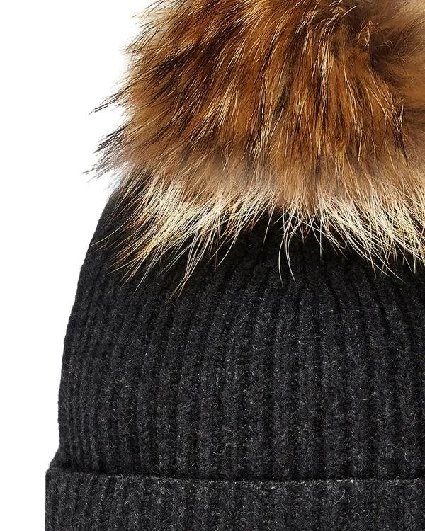 WomenMen Unisex Ribbed Cashmere Hat With Detachable PomIn Dark Charcoal Grey Dark Charcoal Grey NPeal Hats