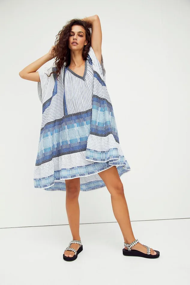 Women Midi Dresses Free People Horizon Hues Midi Dress Blue Combo
