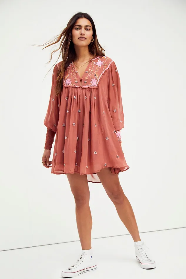 Women Mini Dresses Free People Bali Golden Sun Dress Big Bloom Combo