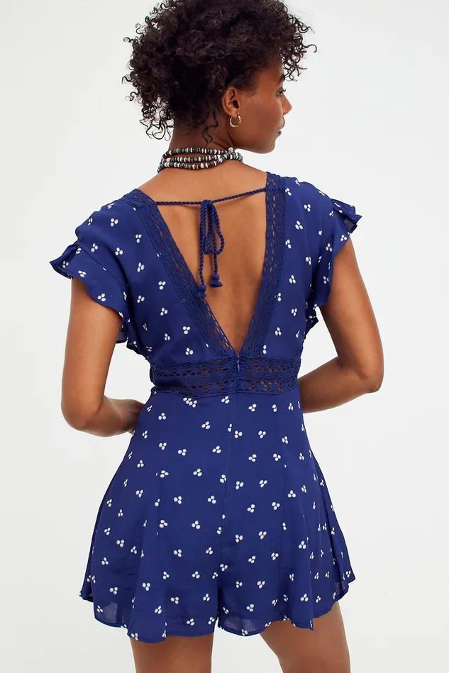 Women Mini Dresses Free People Morning Sun Romper Navy Combo