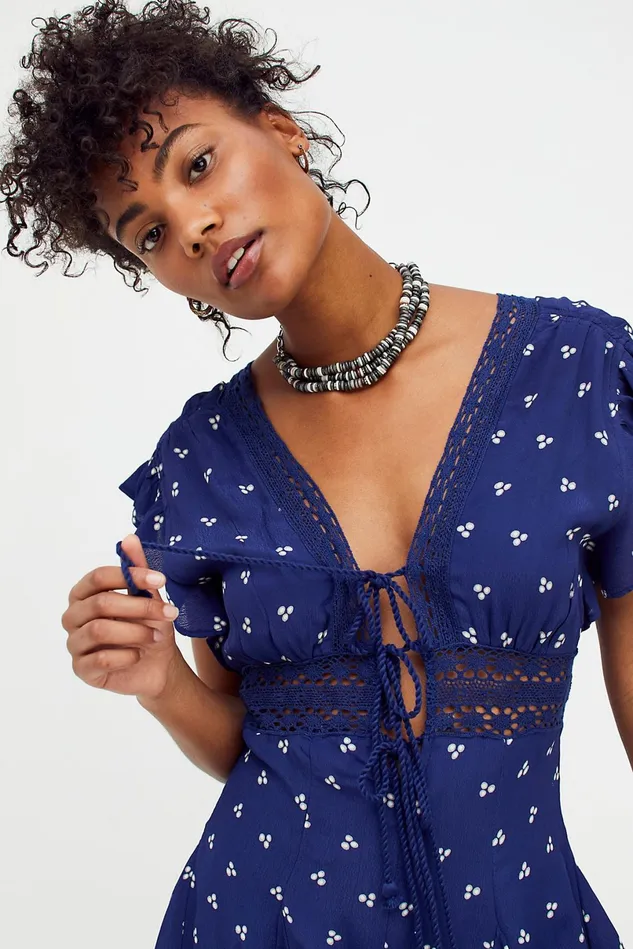 Women Mini Dresses Free People Morning Sun Romper Navy Combo