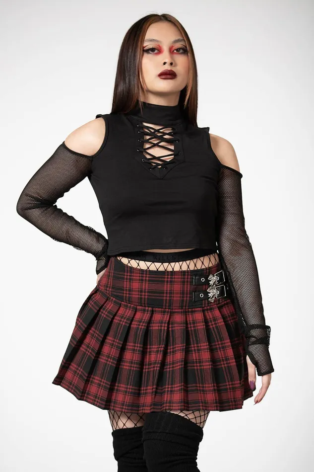 Women Mini Skirts Killstar Bat Girl Skirt TARTAN