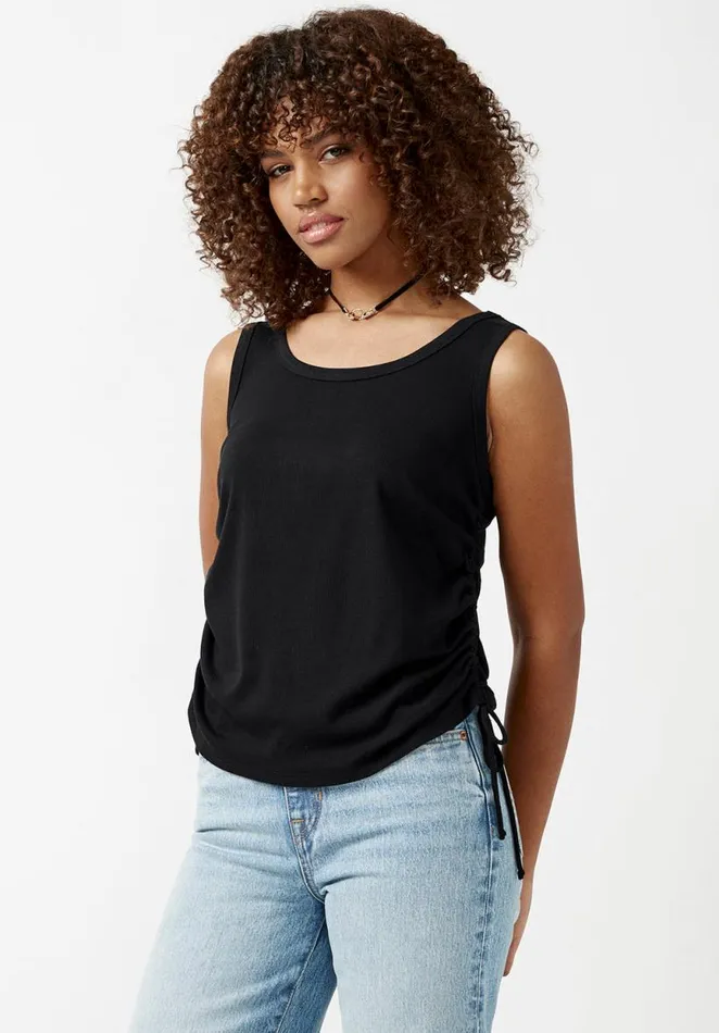 Women Muriel Black Ruched Womens Tank Top Black Buffalo David Bitton Tops and Tees