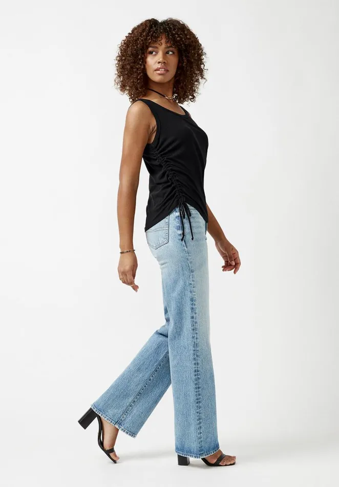 Women Muriel Black Ruched Womens Tank Top Black Buffalo David Bitton Tops and Tees