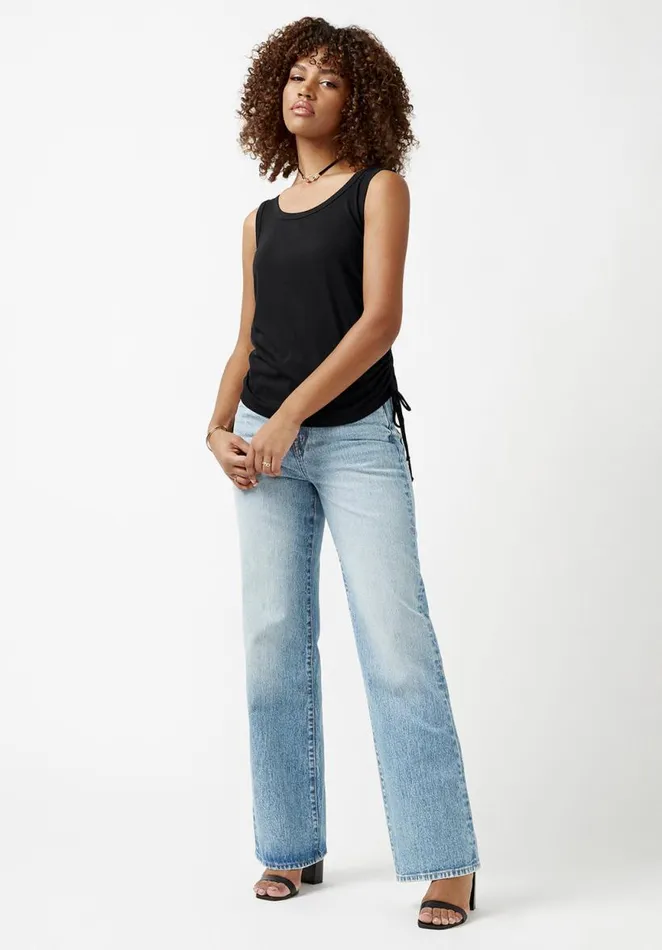 Women Muriel Black Ruched Womens Tank Top Black Buffalo David Bitton Tops and Tees