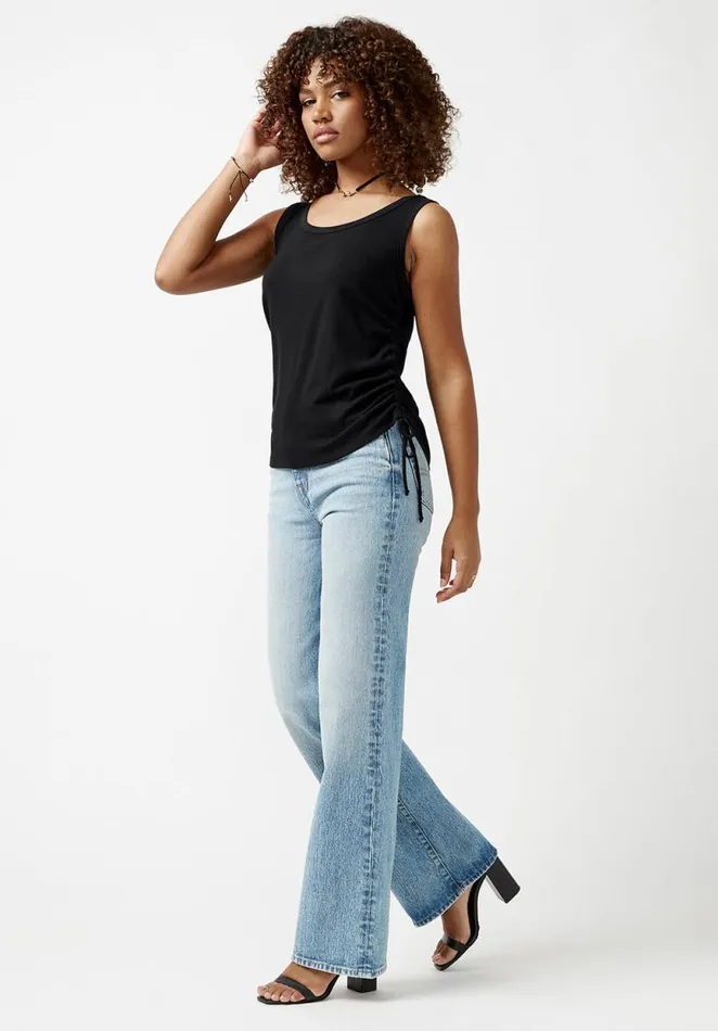 Women Muriel Black Ruched Womens Tank Top Black Buffalo David Bitton Tops and Tees