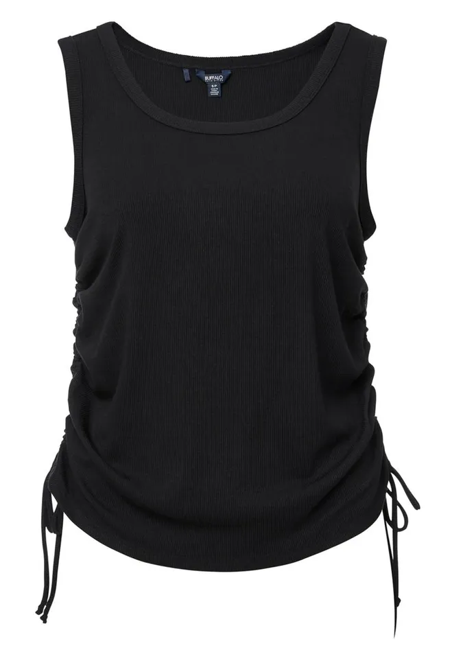 Women Muriel Black Ruched Womens Tank Top Black Buffalo David Bitton Tops and Tees