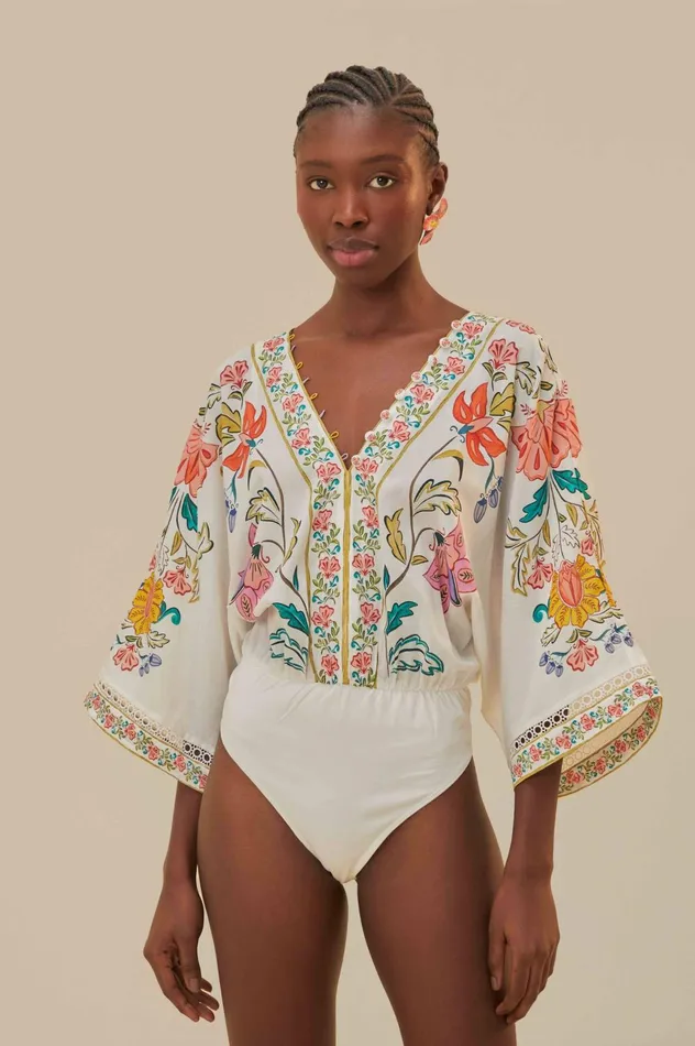 Women OffWhite Insects Floral Bodysuit Floral Insects Offwhite FARM Rio Bodysuits
