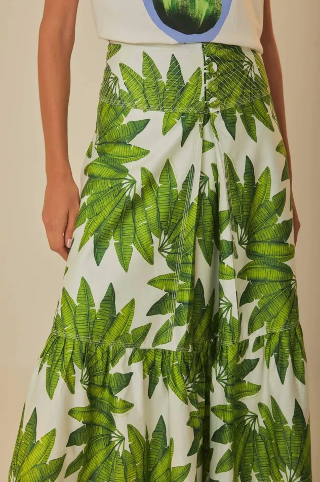 Women OffWhite Palm Fan Organic Cotton Maxi Skirt Palm Fan Offwhite FARM Rio Skirts
