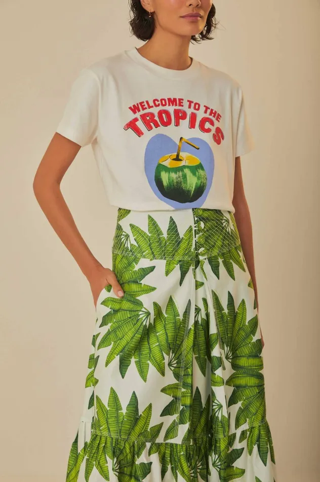 Women OffWhite Palm Fan Organic Cotton Maxi Skirt Palm Fan Offwhite FARM Rio Skirts