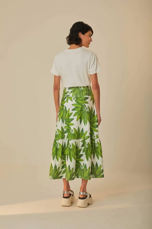 Women OffWhite Palm Fan Organic Cotton Maxi Skirt Palm Fan Offwhite FARM Rio Skirts