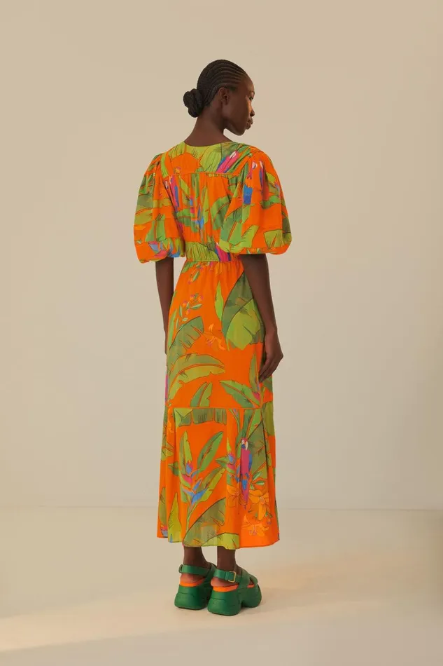 Women Orange Fresh Macaws Midi Dress Fresh Macaws Orange FARM Rio Midi Dresses