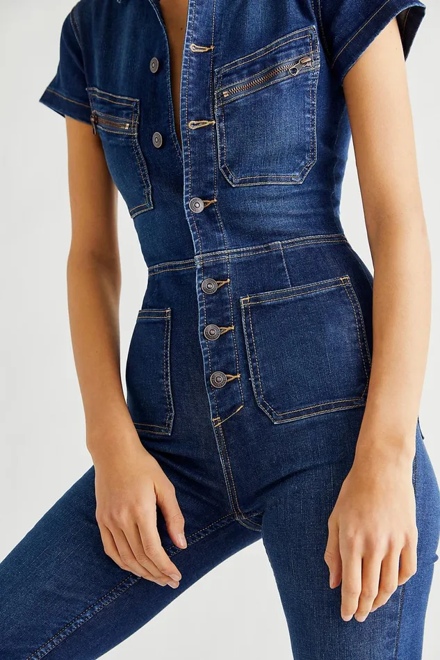 Women Overalls Free People Hearts Beat Coverall Neo Blue
